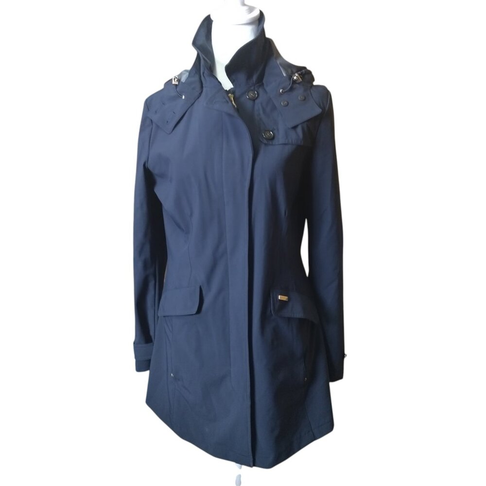 Woolrich Women's Large Fayette Blue Rain Coat Windbreaker Removeable Mid-Length